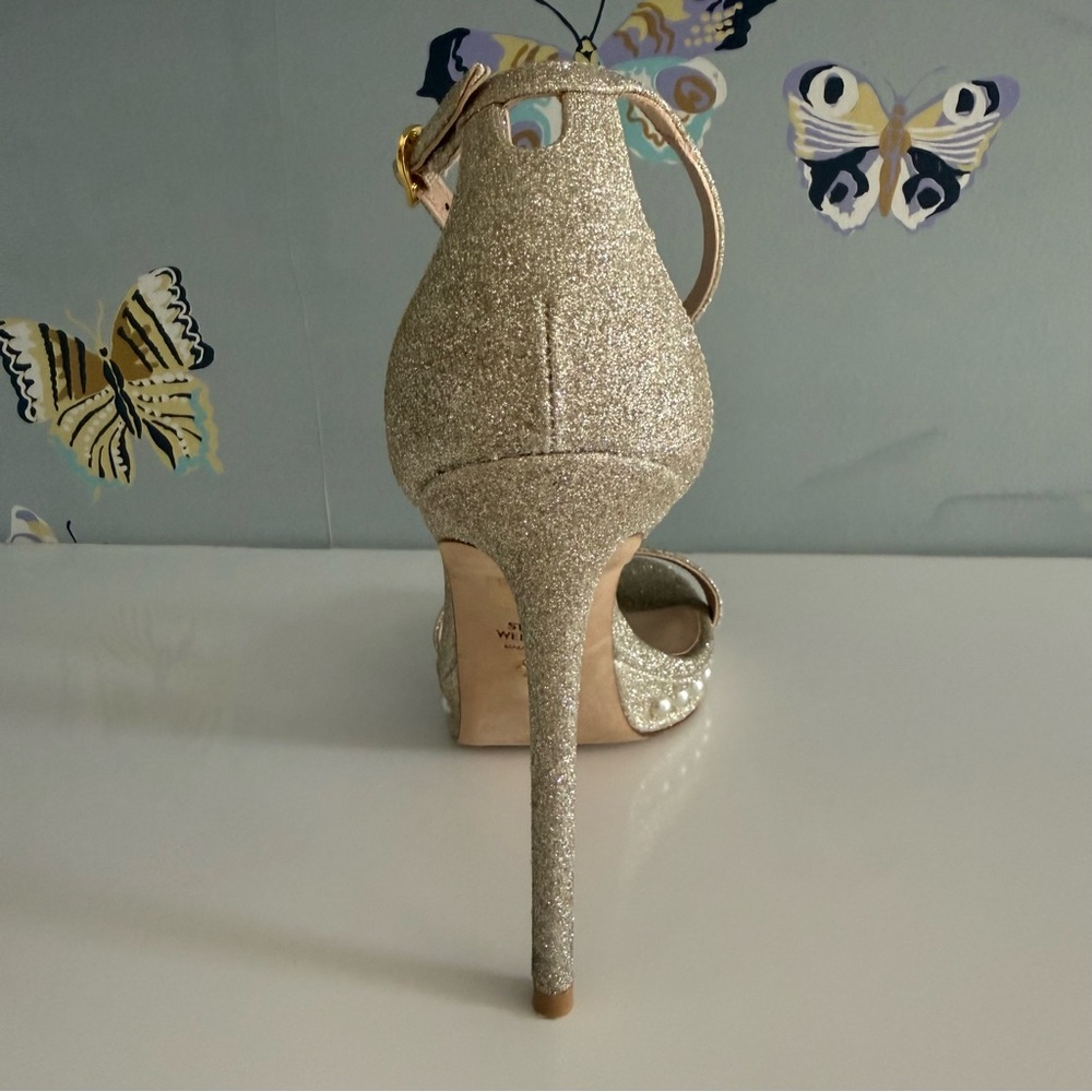 Stuart Weitzman Gold Glitter Pearl Platform Sandals - Picture 5 of 12